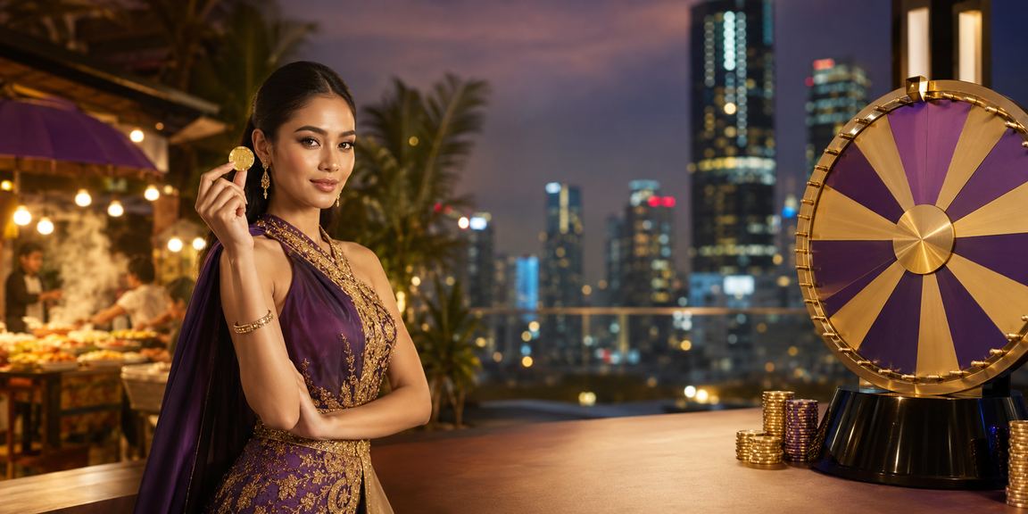 Model Vietnam berpose elegan di meja roulette kasino dengan suasana mewah